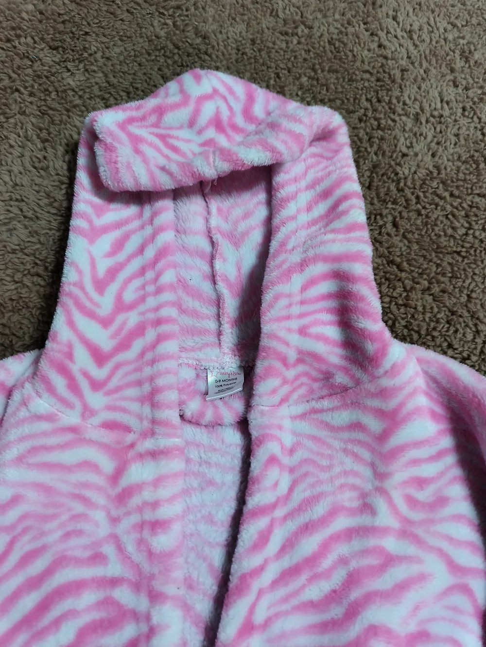 Plush Hooded Baby Robe in Pink Zebra Print